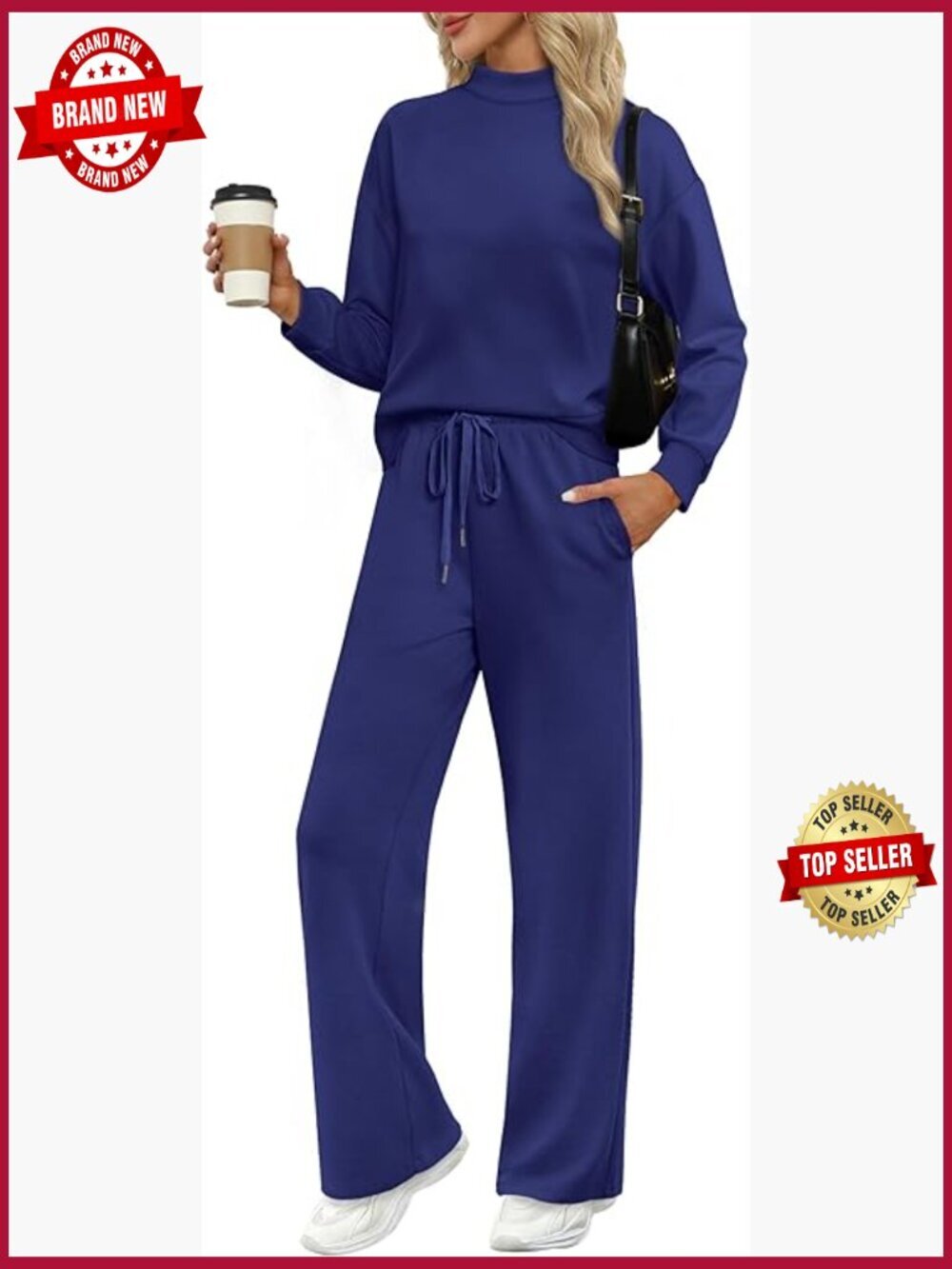 Mock Neck Wide Leg Lounge Set with Pockets